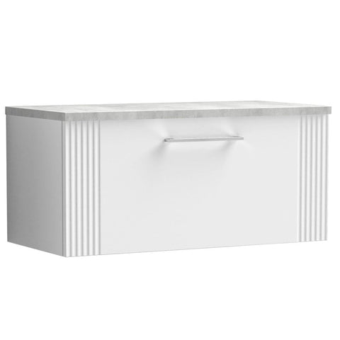 Nuie Deco Satin White 800mm Wall Hung Single Drawer Vanity Unit & Laminate Top DPF196LBG