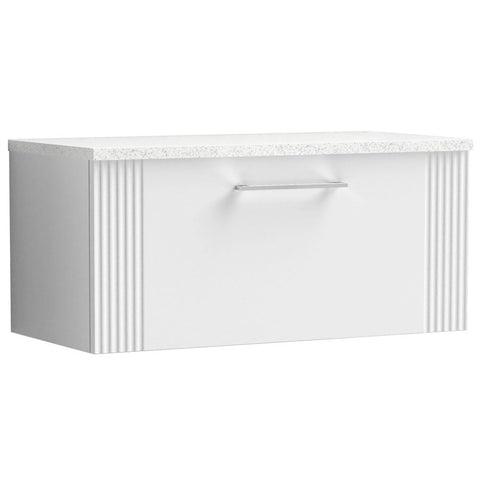 Nuie Deco Satin White 800mm Wall Hung Single Drawer Vanity Unit & Laminate Top
