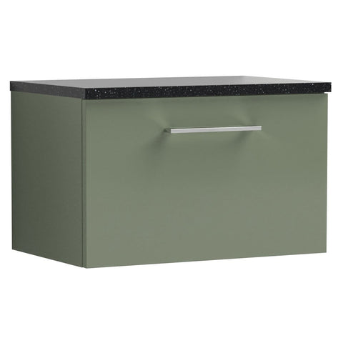 Nuie Arno Satin Green 600mm Wall Hung 1-Drawer Vanity & Laminate Top ARN822LSB
