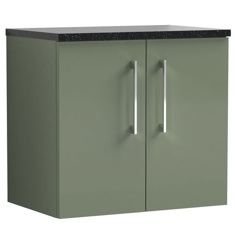 Nuie Arno Satin Green 600mm Wall Hung 2-Door Vanity Unit & Laminate Top ARN823LSB