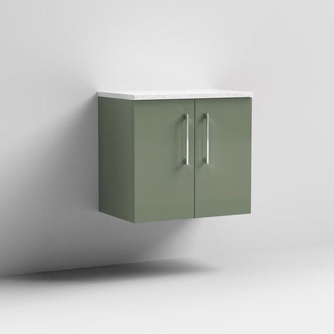 Nuie Arno Satin Green 600mm Wall Hung 2-Door Vanity Unit & Laminate Top ARN823LSW