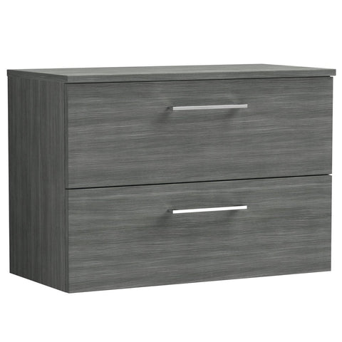 Nuie Arno Anthracite 800mm Wall Hung 2-Drawer Vanity Unit & Worktop