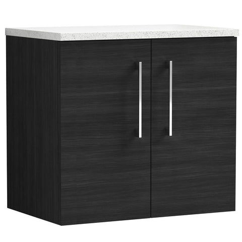 Nuie Arno Charcoal Black 600mm Wall Hung 2-Door Vanity Unit & Laminate Top ARN623LSW