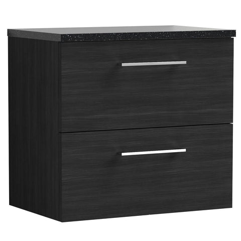 Nuie Arno Charcoal Black 600mm Wall Hung 2-Drawer Vanity Unit & Laminate Top ARN624LSB