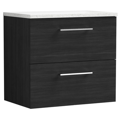 Nuie Arno Charcoal Black 600mm Wall Hung 2-Drawer Vanity Unit & Laminate Top ARN624LSW