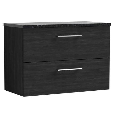 Nuie Arno Charcoal Black 800mm Wall Hung 2-Drawer Vanity Unit & Laminate Top ARN626LSB