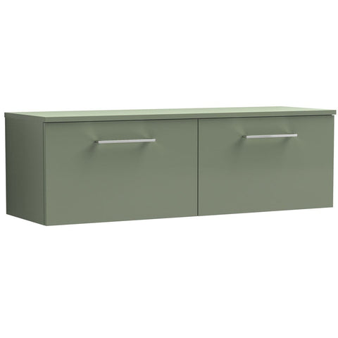 Nuie Arno Satin Green 1200mm Wall Hung 2-Drawer Vanity Unit & Worktop