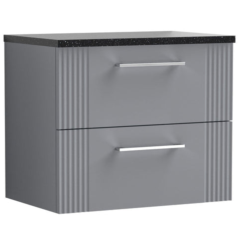 Nuie Deco Satin Grey 600mm Wall Hung 2-Drawer Vanity Unit & Laminate Top DPF293LSB