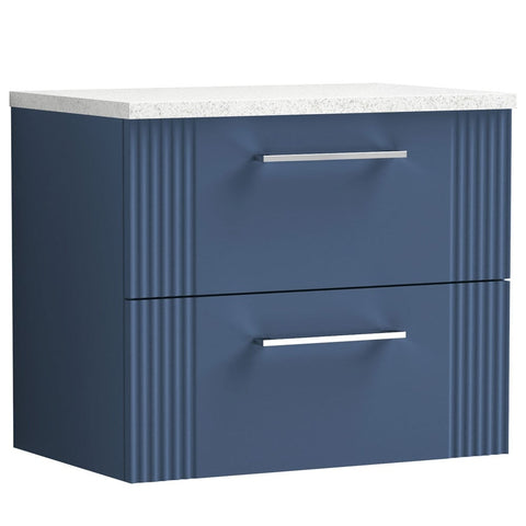Nuie Deco Satin Blue 600mm Wall Hung 2-Drawer Vanity Unit & Laminate Top DPF393LSW