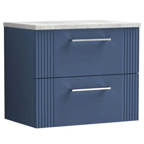 Nuie Deco Satin Blue 600mm Wall Hung 2-Drawer Vanity Unit & Laminate Top DPF393LBG