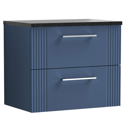 Nuie Deco Satin Blue 600mm Wall Hung 2-Drawer Vanity Unit & Laminate Top DPF393LSB