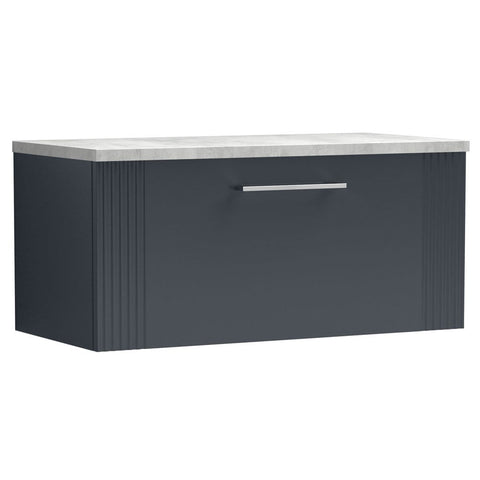 Nuie Deco Satin Anthracite 800mm Wall Hung Single Drawer Vanity Unit & Laminate Top