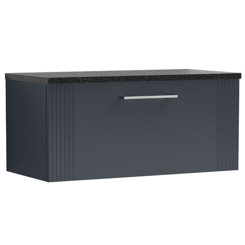 Nuie Deco Satin Anthracite 800mm Wall Hung Single Drawer Vanity Unit & Laminate Top DPF1496LSB