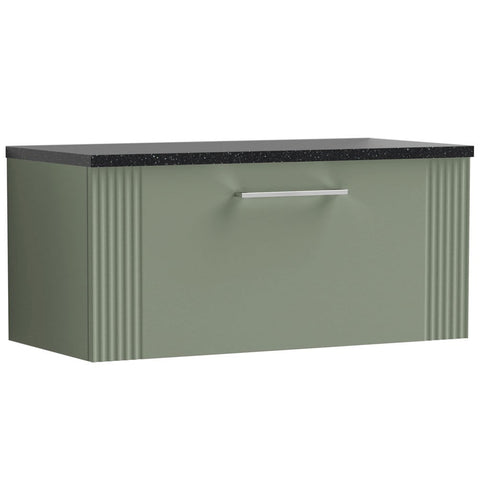 Nuie Deco Satin Reed Green 800mm Wall Hung Single Drawer Vanity Unit & Laminate Top DPF896LSB