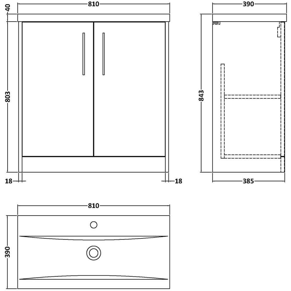 Hudson Reed Juno Floor Standing 2-Door Vanity Unit & Basin