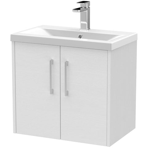 Hudson Reed Juno White Ash 600mm Wall Hung 2-Door Vanity Unit & Basin 1