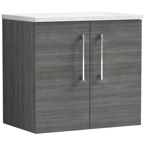 Nuie Arno Anthracite 600mm Wall Hung 2-Door Vanity Unit & Laminate Top ARN523LSW