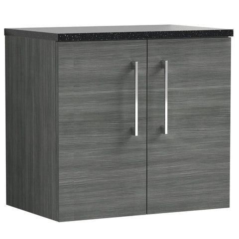 Nuie Arno Anthracite 600mm Wall Hung 2-Door Vanity Unit & Laminate Top ARN523LSB