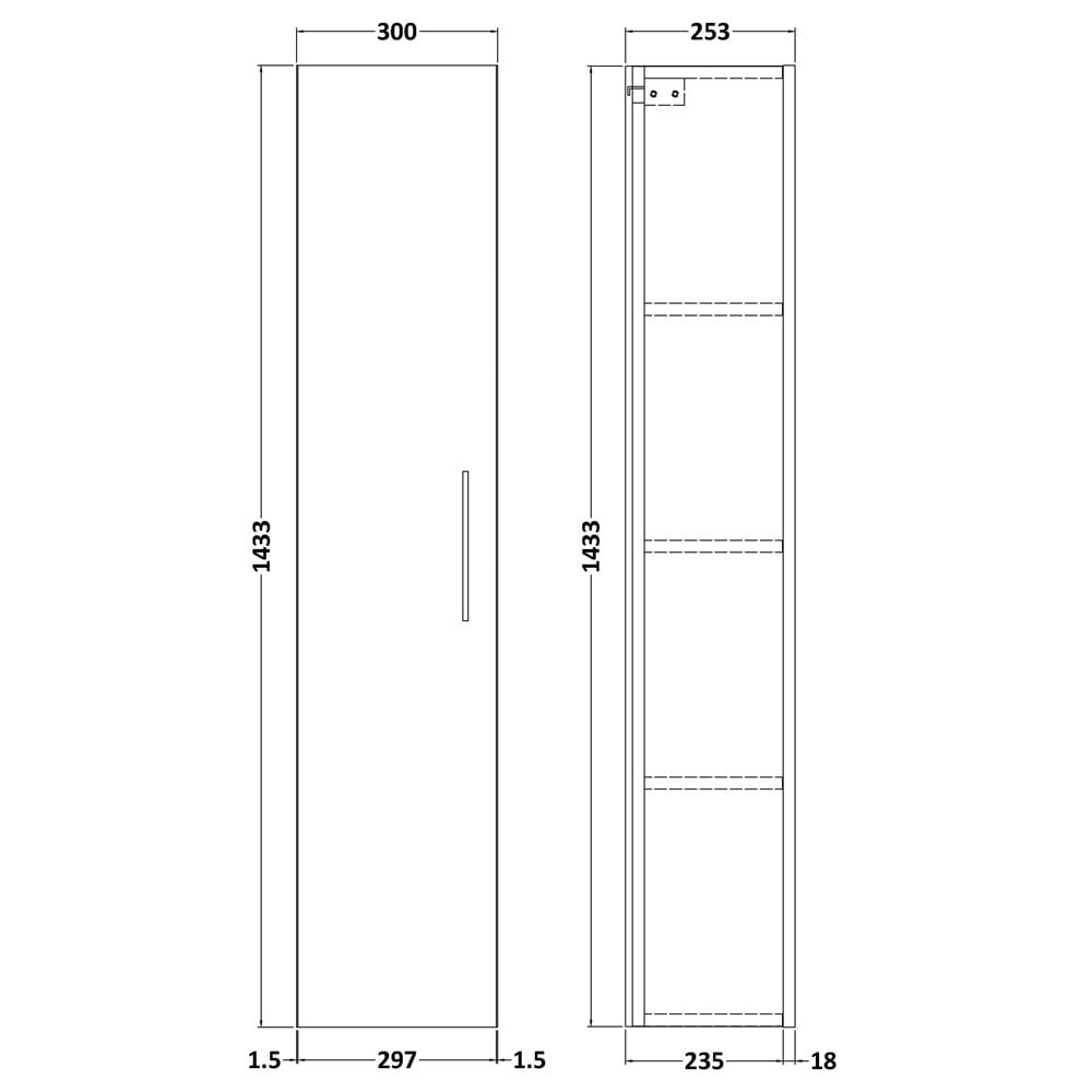 Nuie Anro Cloud Grey 300mm Single Door Tall Unit - MOE1361