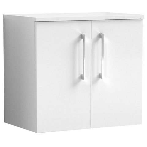 Nuie Arno Gloss White 600mm Wall Hung 2-Door Vanity Unit & Worktop