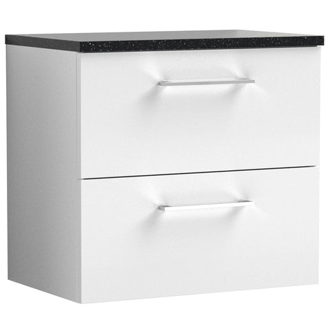 Nuie Arno Gloss White 600mm Wall Hung 2-Drawer Vanity Unit & Laminate Top ARN124LSB