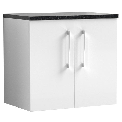 Nuie Arno Gloss White 600mm Wall Hung 2-Door Vanity Unit & Laminate Top ARN123LSB