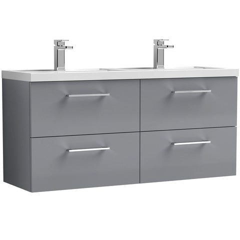 Nuie Arno Cloud Grey 1200 WH 4-Drawer Vanity Unit & Double Basin