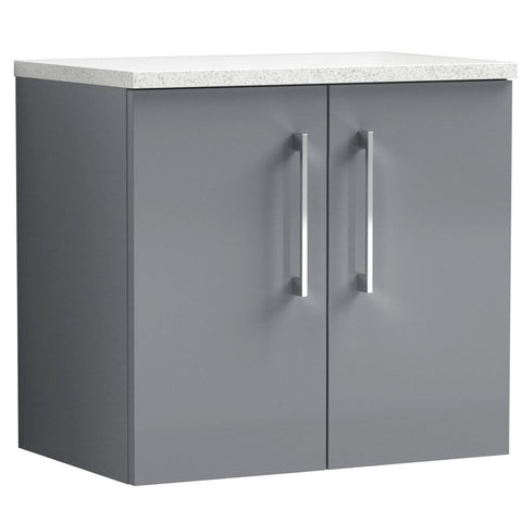 Nuie Arno Cloud Grey 600mm Wall Hung 2-Door Vanity Unit & Laminate Top ARN1323LSW