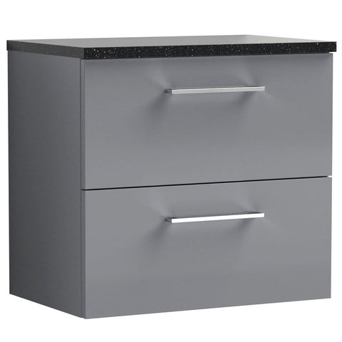 Nuie Arno Cloud Grey 600mm Wall Hung 2-Drawer Vanity Unit & Laminate Top ARN1324LSB