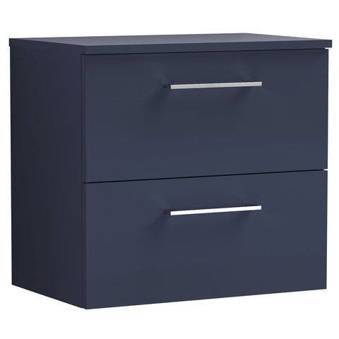 Nuie Arno Electric Blue 600mm Wall Hung 2-Drawer Vanity Unit & Worktop