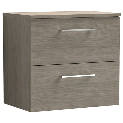 Nuie Arno Solace Oak 600mm Wall Hung 2-Drawer Vanity Unit & Worktop