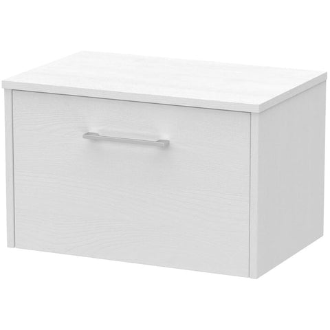 Hudson Reed Juno White Ash 600mm Wall Hung Single Drawer Vanity Unit & Worktop