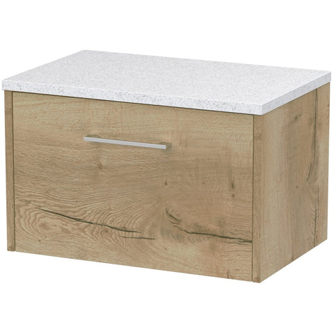 Hudson Reed Juno Autumn Oak 600mm Wall Hung Single Drawer Vanity & Laminate Top JNU1822LSW