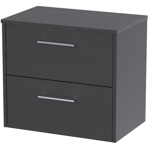 Hudson Reed Juno Graphite Grey 600mm Wall Hung 2-Drawer Vanity Unit & Worktop JNU2224W
