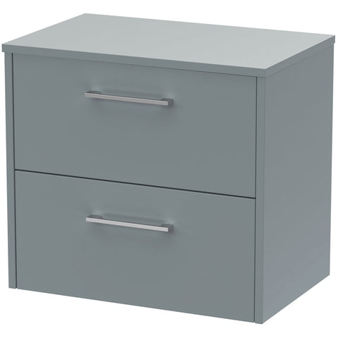 Hudson Reed Juno Coastal Grey 600mm Wall Hung 2-Drawer Vanity Unit & Worktop JNU2324W