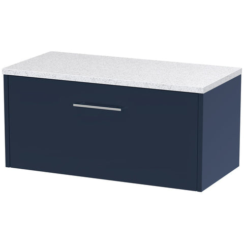 Hudson Reed Juno Electric Blue 800mm Wall Hung Single Drawer Vanity & Laminate Top JNU1725LSW