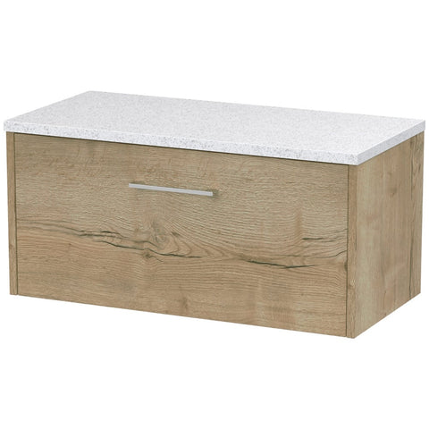 Hudson Reed Juno Autumn Oak 800mm Wall Hung Single Drawer Vanity & Laminate Top JNU1825LSW