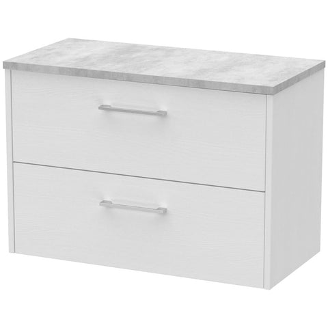 Hudson Reed Juno White Ash 800mm Wall Hung 2-Drawer Vanity Unit & Laminate Top JNU2126LBG
