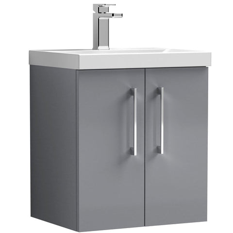 Nuie Arno Cloud Grey 500mm Wall Hung 2-Door Vanity Unit & Basin 1