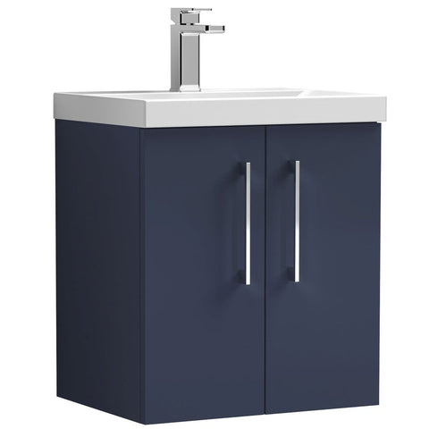 Nuie Arno Electric Blue 500mm Wall Hung 2-Door Vanity Unit & Basin 1