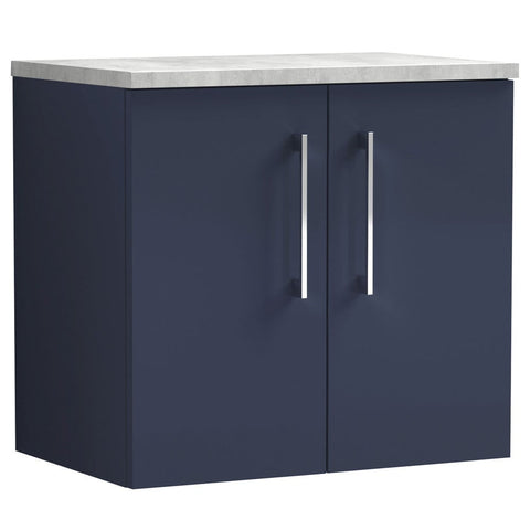 Nuie Arno Electric Blue 600mm Wall Hung 2-Door Vanity Unit & Laminate Top