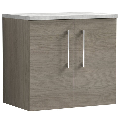 Nuie Arno Solace Oak 600mm Wall Hung 2-Door Vanity Unit & Laminate Top