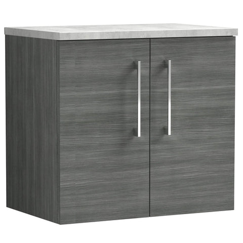 Nuie Arno Anthracite 600mm Wall Hung 2-Door Vanity Unit & Laminate Top