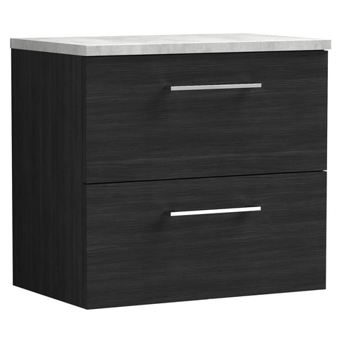 Nuie Arno Charcoal Black 600mm Wall Hung 2-Drawer Vanity Unit & Laminate Top