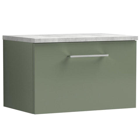 Nuie Arno Satin Green 600mm Wall Hung 1-Drawer Vanity & Laminate Top