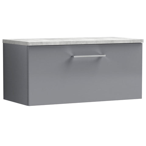 Nuie Arno Cloud Grey 800 Wall Hung Single Drawer Vanity Unit & Laminate Top
