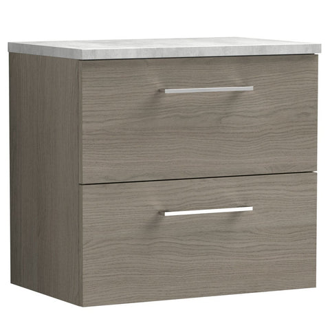 Nuie Arno Solace Oak 600mm Wall Hung 2-Drawer Vanity Unit & Laminate Top