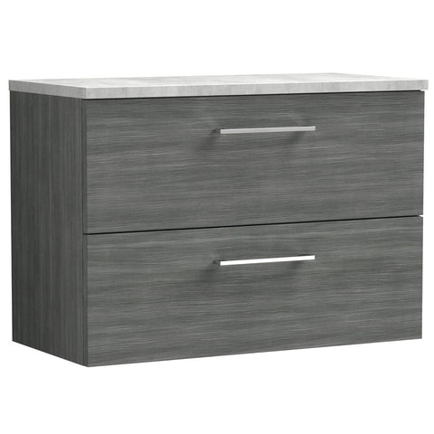 Nuie Arno Anthracite 800mm Wall Hung 2-Drawer Vanity Unit & Laminate Top