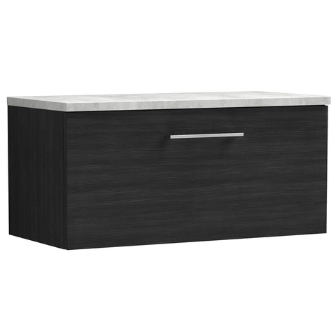 Nuie Arno Charcoal Black 800 Wall Hung Single Drawer Vanity Unit & Laminate Top