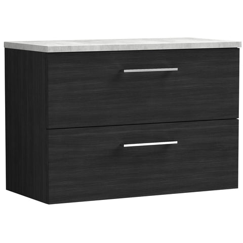 Nuie Arno Charcoal Black 800mm Wall Hung 2-Drawer Vanity Unit & Laminate Top